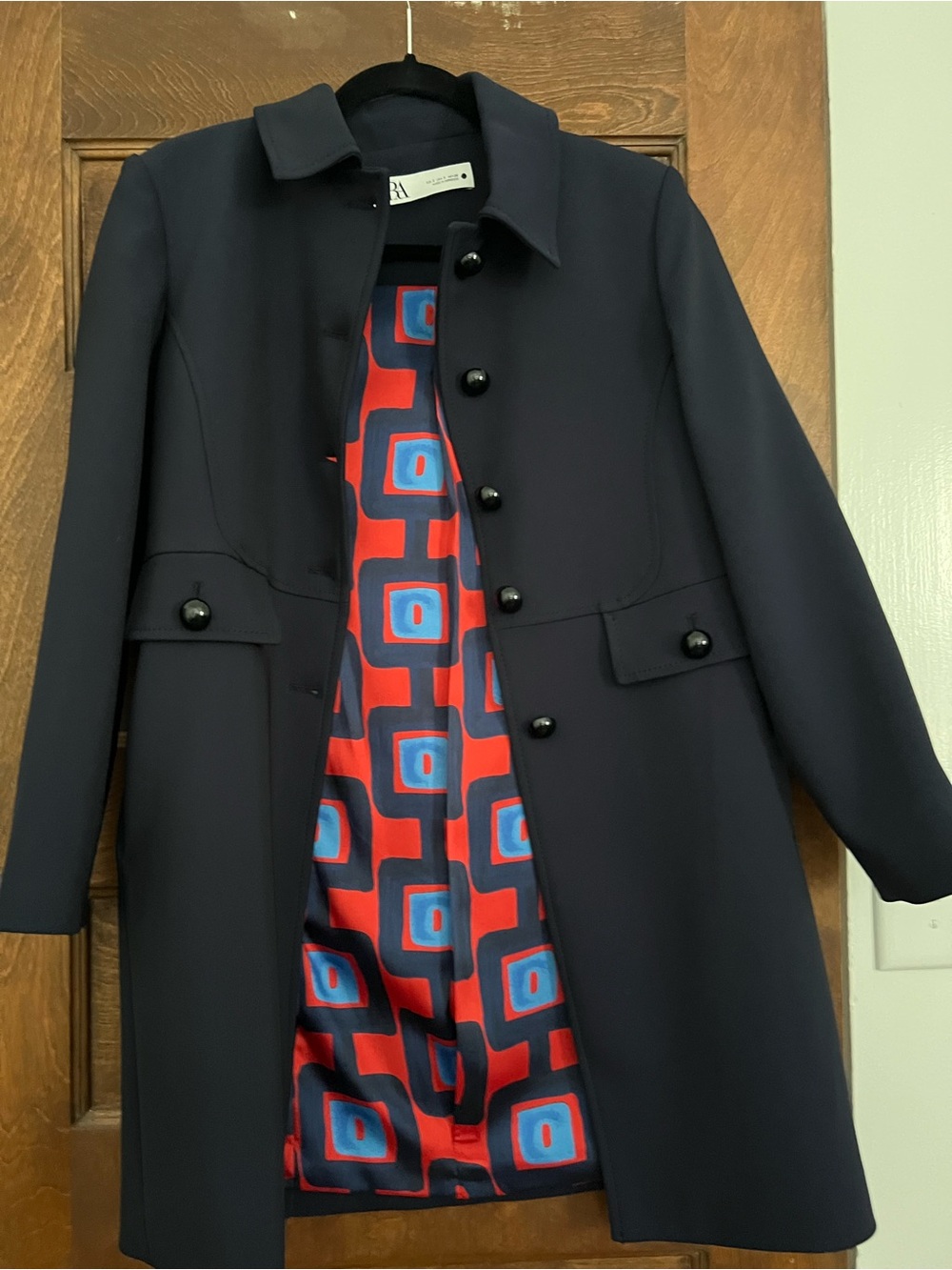 Navy Button-Front A-Line Coat - Picture 2 of 2